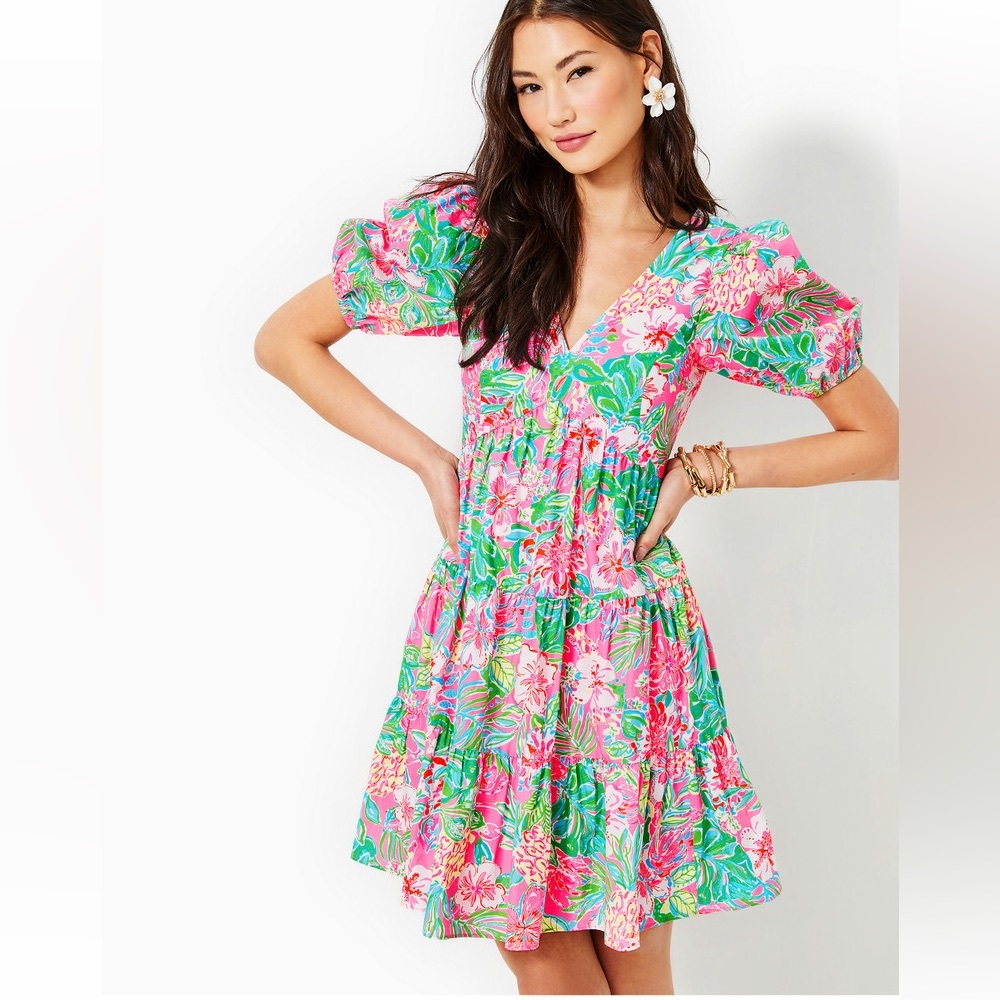 Lilly Pulitzer Nalani Short Sleeve Cotton Dress Journey to the Jungle Size 12